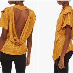 Topshop Open Back Jacquard Ruffle Blouse